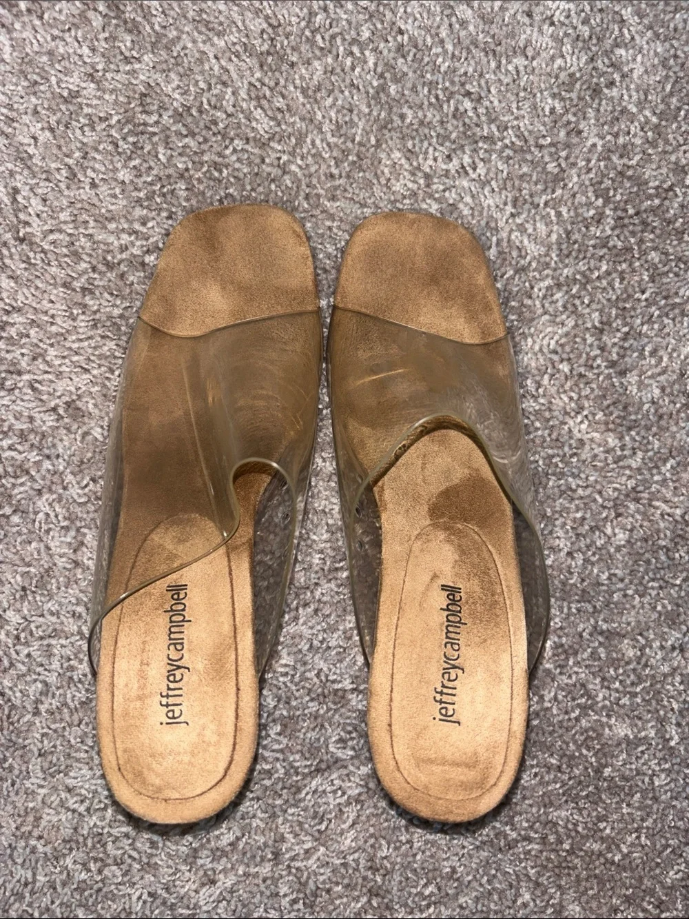 Jeffrey Campbell Brown Clear Wedge Slide Sandals